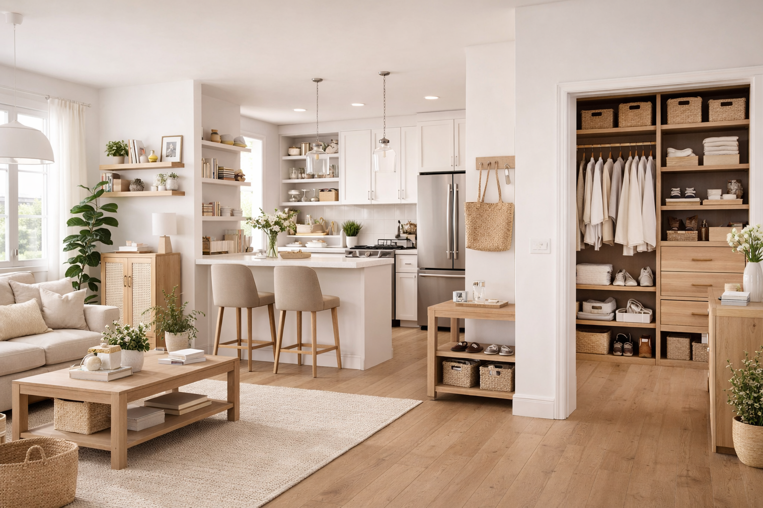 Beautifully refreshed and organized living space after a whole-home organizing session